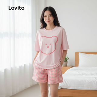 Lovito Conjunto de Pijama Duplo Rosa Fofo Feminino Primavera/Verão LNE130228 em Oferta na Shopee