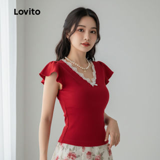Lovito Camiseta Casual Em Renda Vermelha Para O Ano Novo Perfeita Para Primavera/verão L159AD030 em Oferta na Shopee