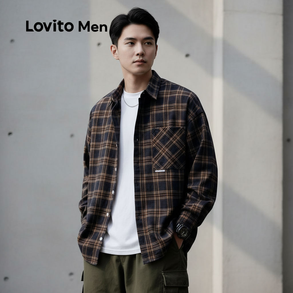 Lovito Homens Camisa Casual Botões para Todas Estações LNE122043 em Oferta na Shopee