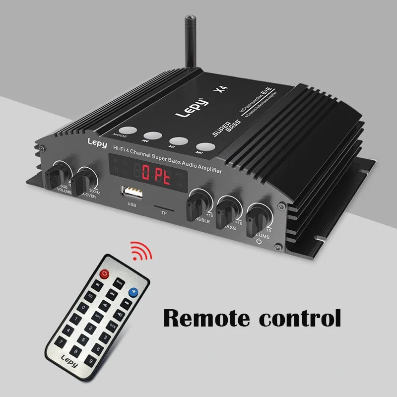 Amplificador de potência de 4 canais 4x60W, entrada óptica/coaxial, Bluetooth 5.0, áudio HIFI, subwoofer duplo