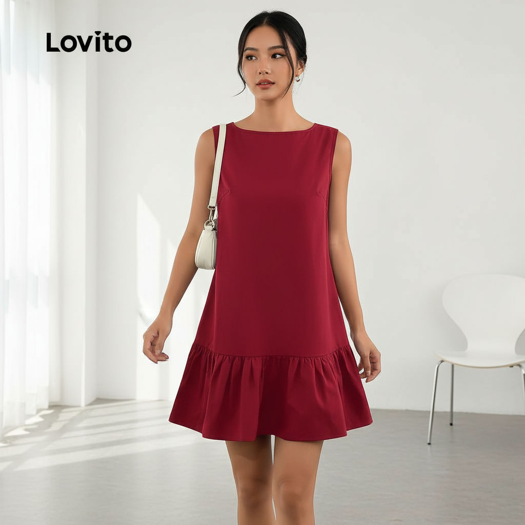 Lovito Vestido Vermelho Sofisticado Com Laço Nas Costas Ideal Para Festa De Natal Primavera Verão Feminino LBL31120 em Oferta na Shopee