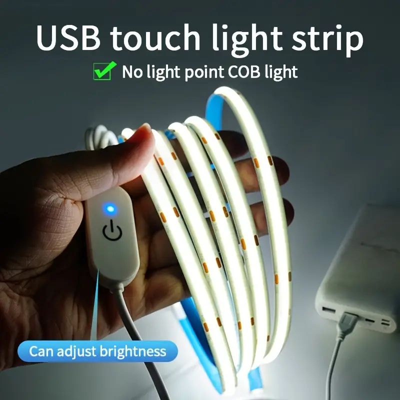 Faixa De Luz LED COB De 1-5M , Fita De Diodo Flexível Com Dimmer De Toque 5V USB Para Decoração De Parede De Fundo De TV