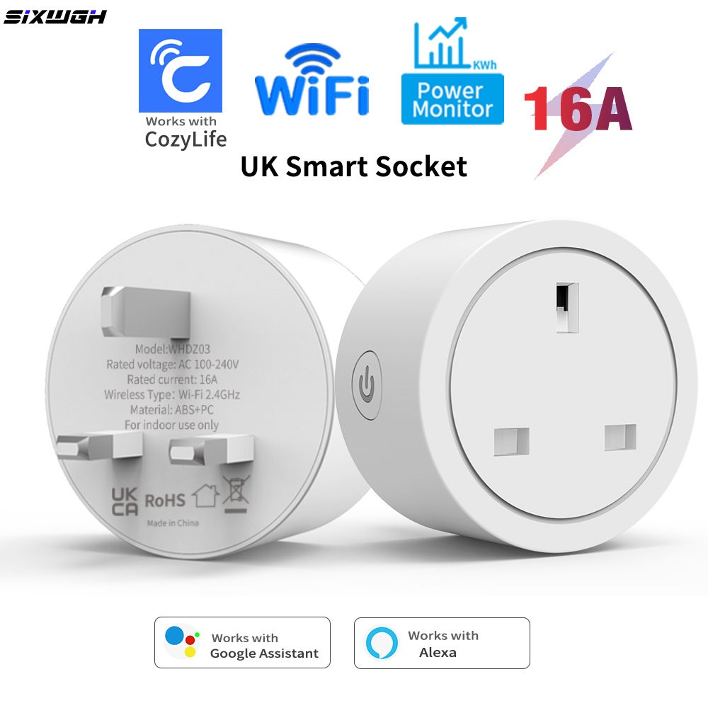 WiFi UK Smart Socket 16A Temporizador De Monitoramento De Energia Agenda Plug Funciona Com Alexa