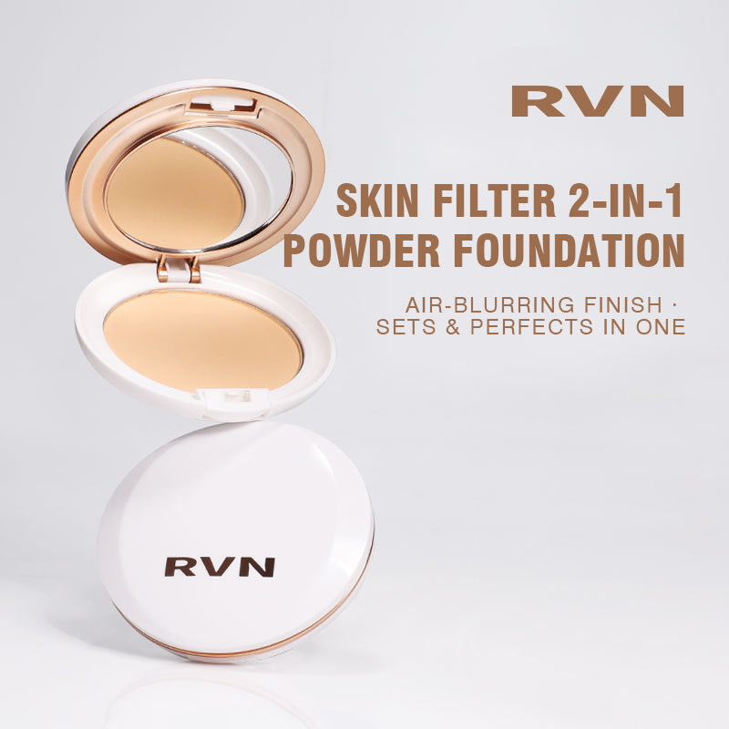 RVN Base em Pó com Filtro 2 em 1, Corretivo e Pó Compacto, Efeito Uniforme e Natural para Maquiagem Europeia e