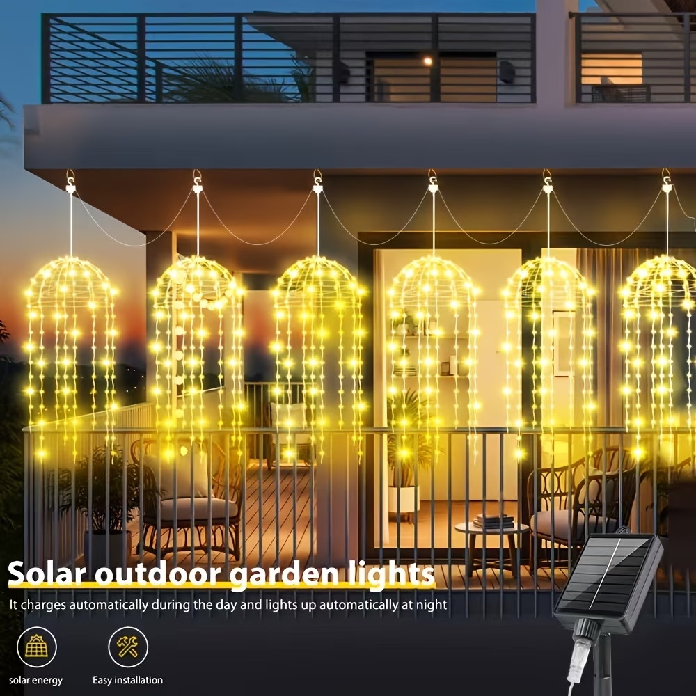 Luzes De Jardim Ao Ar Livre De Água-Viva Solar De 6 Pacotes , Lâmpada De Estaca De Paisagem De Fibra Óptica Sem Fiação ,