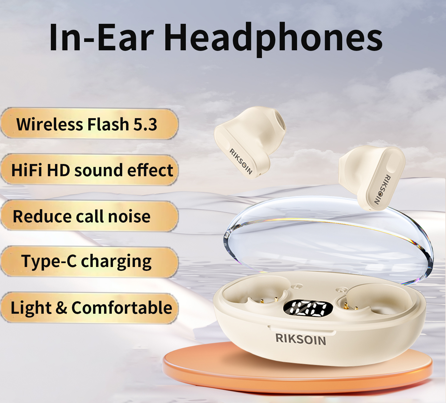  S450 Mini Fones de Ouvido Sem Fio Bluetooth Intra-Auricular Fones Leves Compactos Fones de Ouvido Invisíveis Display