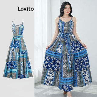 Lovito Refine Vestido Casual Estampa Tribal Verão/Primavera Com Cinto Feminino L109MD678 em Oferta na Shopee