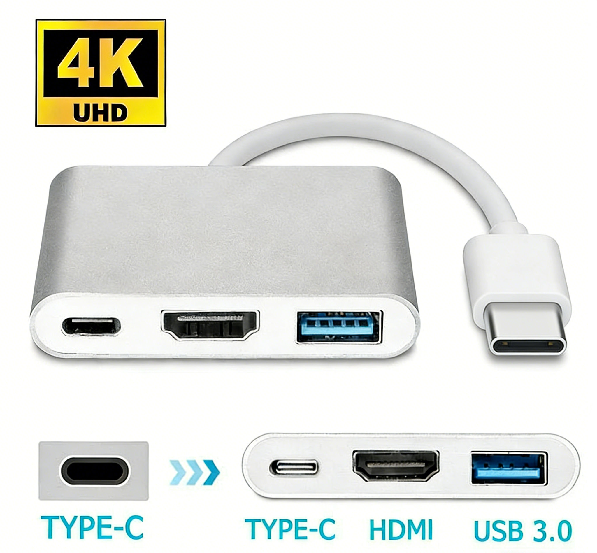 Conversor Tipo-C para Projetor USB C para Adaptador HDMI 4K Compatível com HDTV, Hub de Vídeo para TV