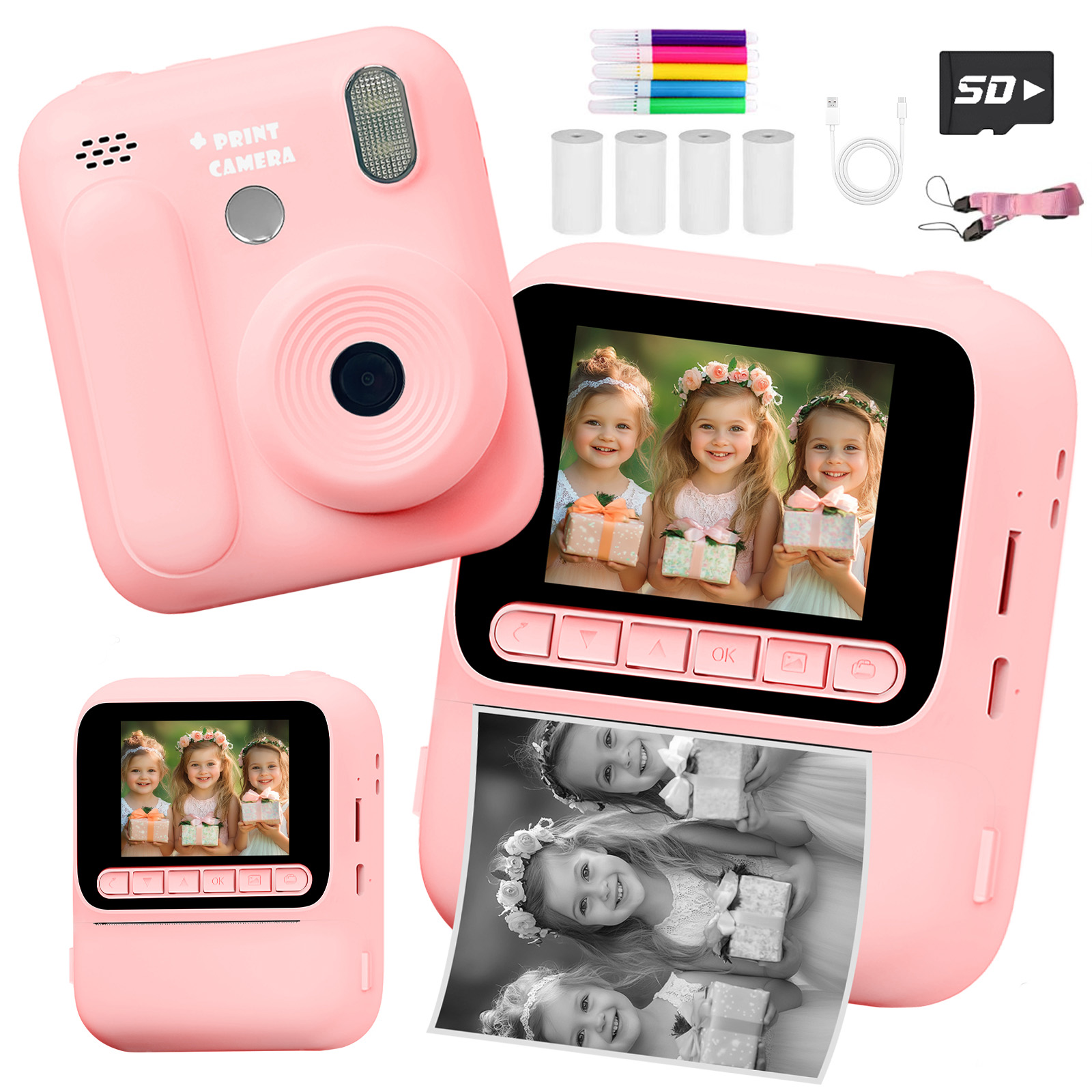 Câmera Instantânea Impressão Papel Cartão SD Digital Camara Brinquedo Para Presente De Aniversário De Natal Meninos Meni