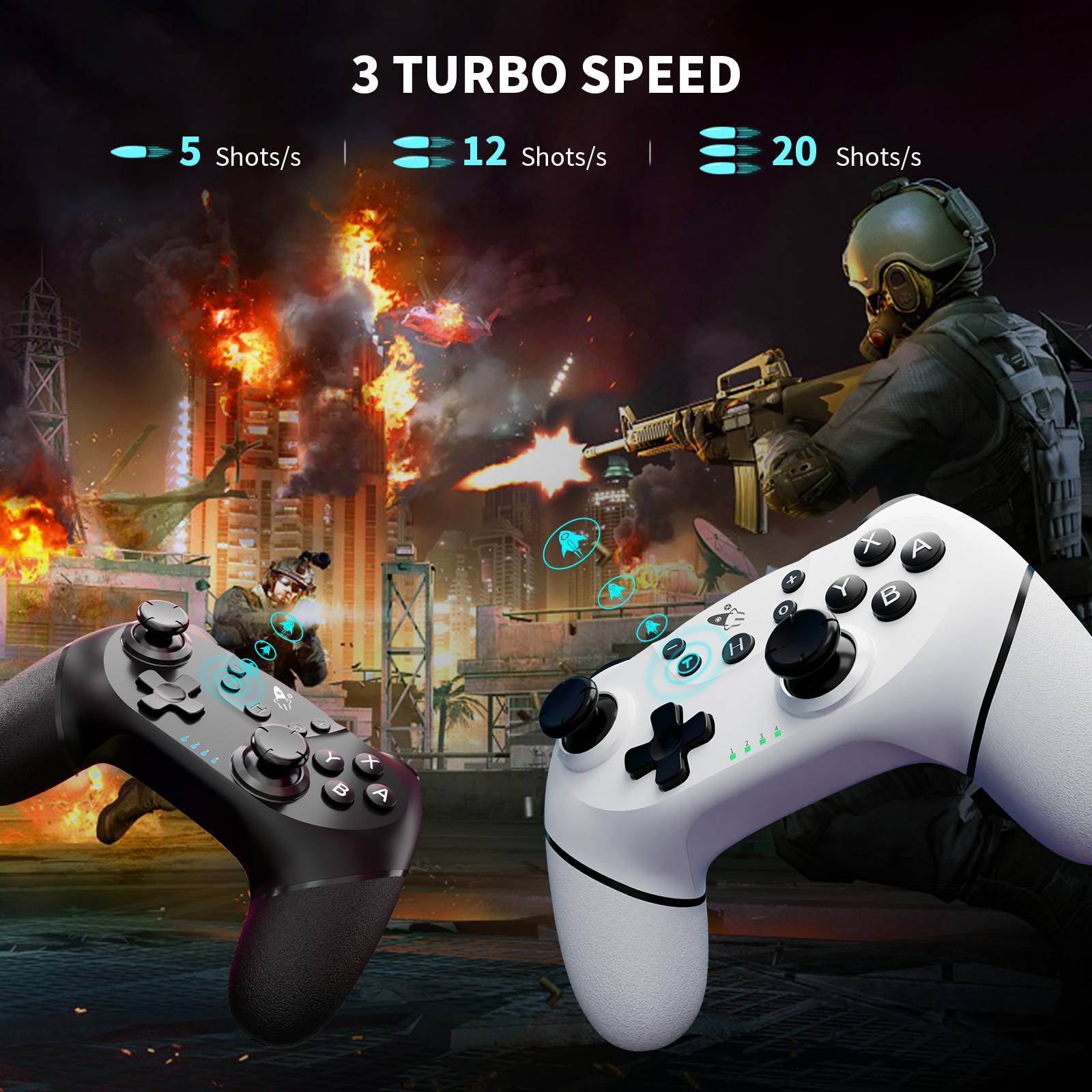 Pacote com 2 Controles de Jogo Sem Fio Rosa, Preto e Branco para Nintendo Switch com Giroscópio de 6 Eixos e Turbo