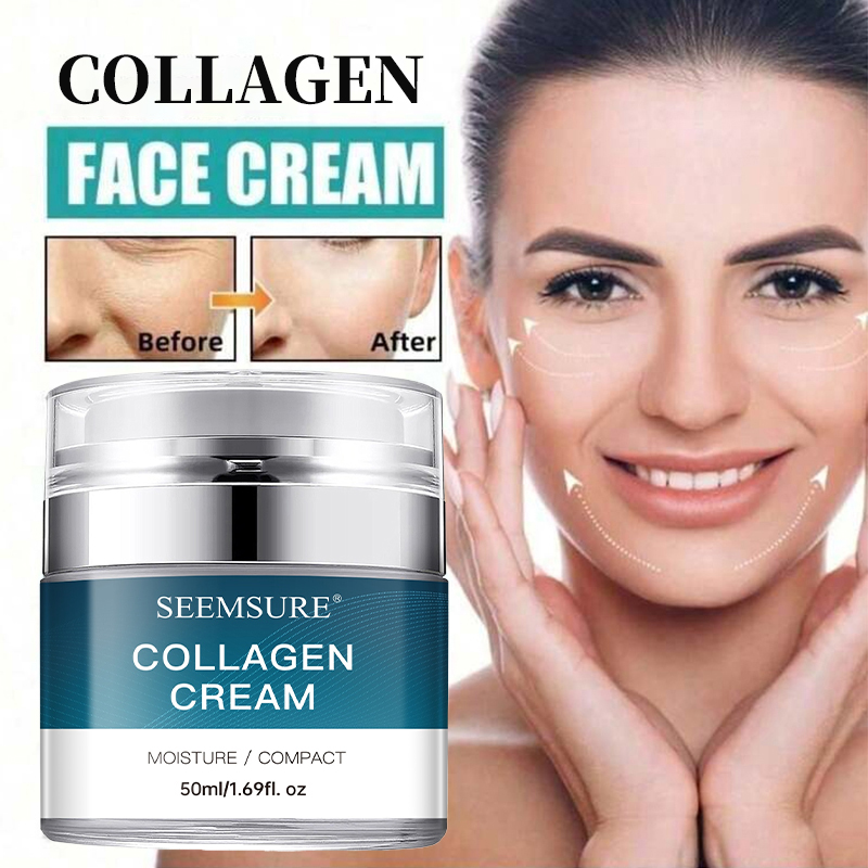 Creme Hidratante Facial de Colágeno com Ácido Hialurônico e Vitamina C - Creme Anti-Idade para o Rosto, Dia e Noite