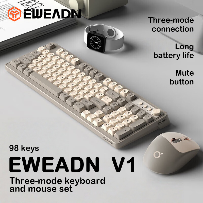 Conjunto de teclado e mouse EWEADN V1, teclado mecânico silencioso com sensação mecânica, retroiluminação RGB, conexão
