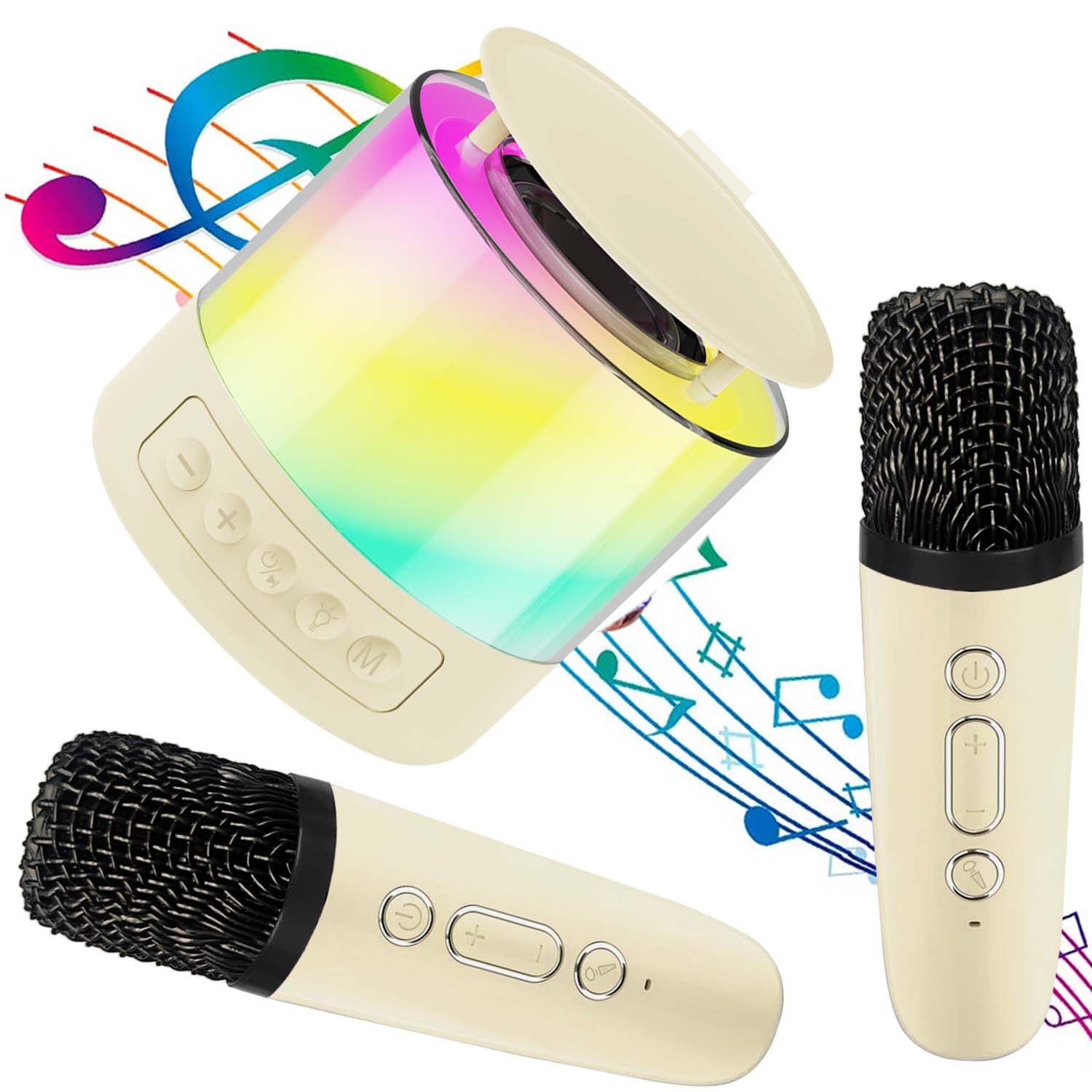 Mini Máquina de Karaokê Bluetooth Portátil com 2 Microfones Sem Fio para Crianças e Adultos