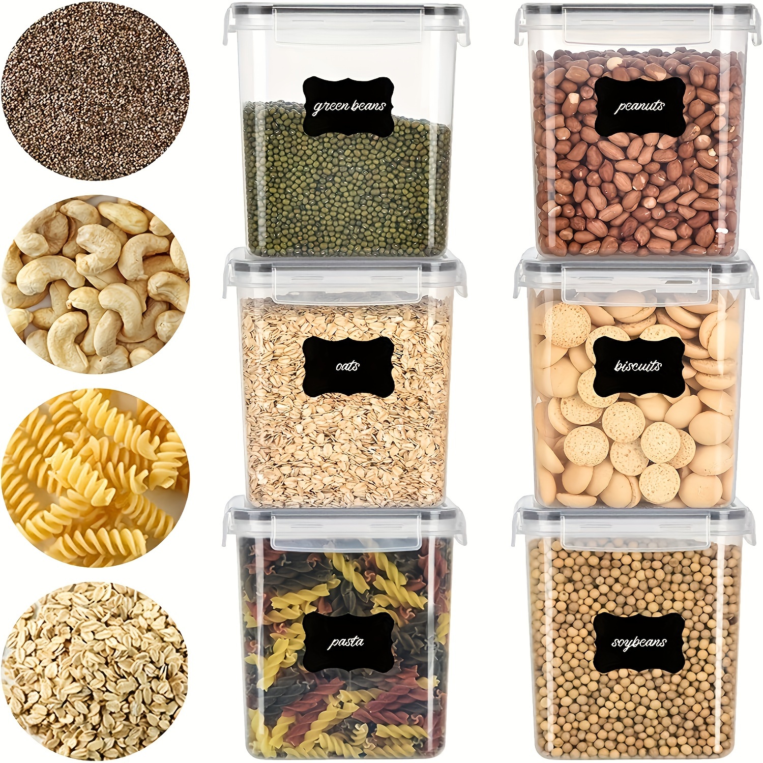 Conjunto De Recipientes De Plástico Transparente Para Lanches E Especiarias , Organizador De Condimentos Com Tampa De Tr