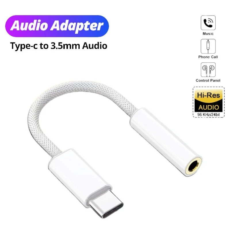 Adaptador USB C para tomada de 3,5 mm Tipo C para adaptador auxiliar de fone de ouvido para iPhone 15 Series, Samsung