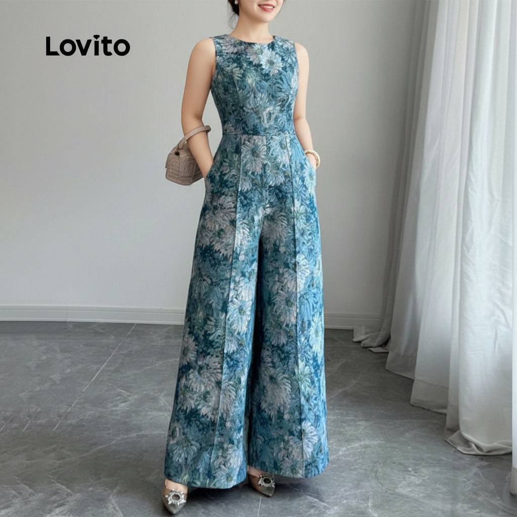 Lovito Macacão Boho com Zíper Azul para Mulheres Primavera/Verão L167ED011 em Oferta na Shopee