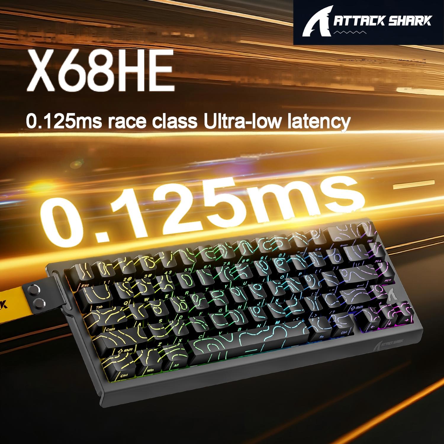 Teclado Mecânico Magnético com Fio Attack Shark X68HE, Taxa de Polling de 8K, Precisão RT de 0,01 mm, Taxa de