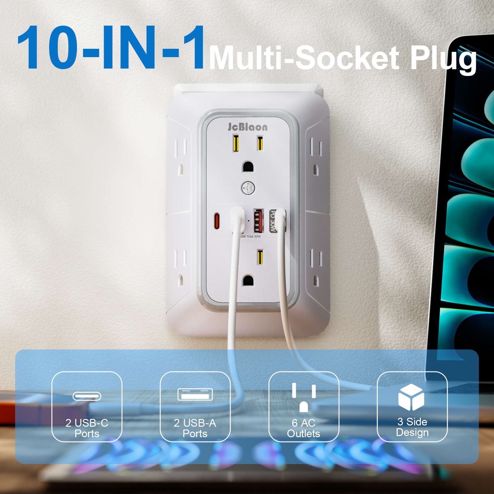 Carregador De Bateria Tomada Pd 30W Eua Plug Protetor Contra Surtos Power Strip 6 Divisor De Com 4 Portas USB 30