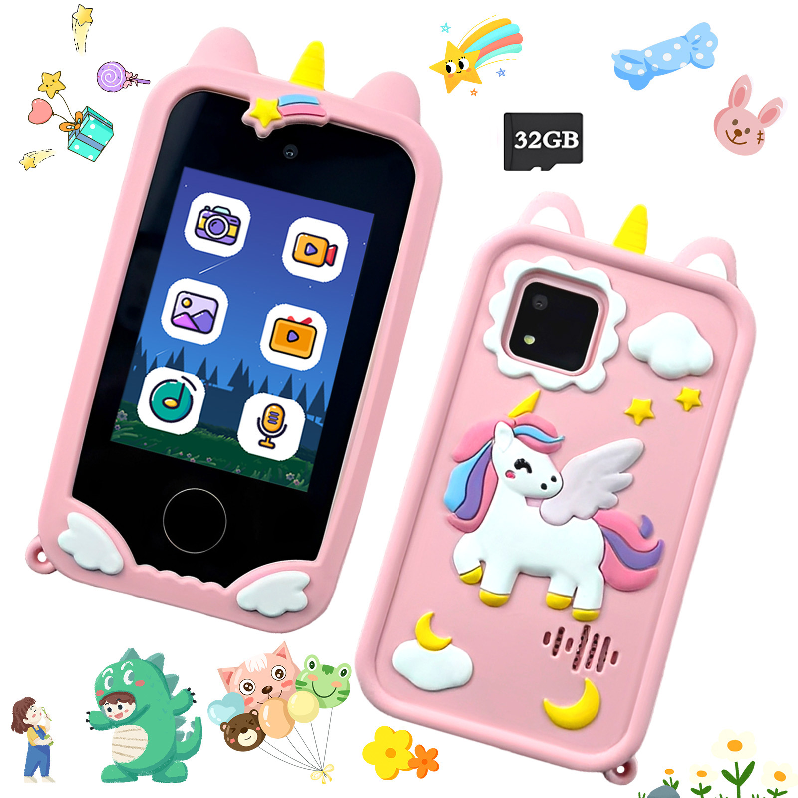 Smartphone Infantil com 23 Aplicativos Educativos, ABC, Piano, Desenho, Países, Calendário, Despertador, Brinquedo