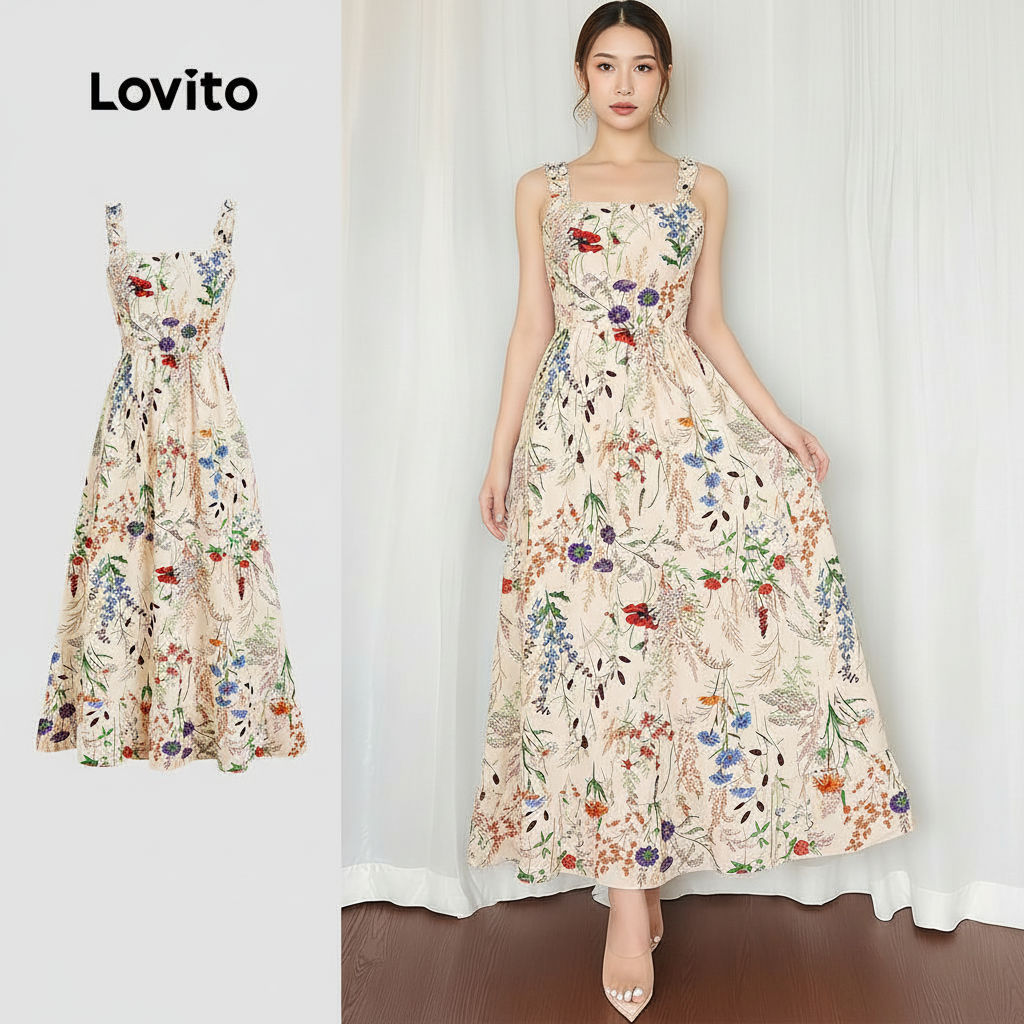 Lovito Vestido Boêmio com Zíper para Primavera e Verão Feminino L167LD046