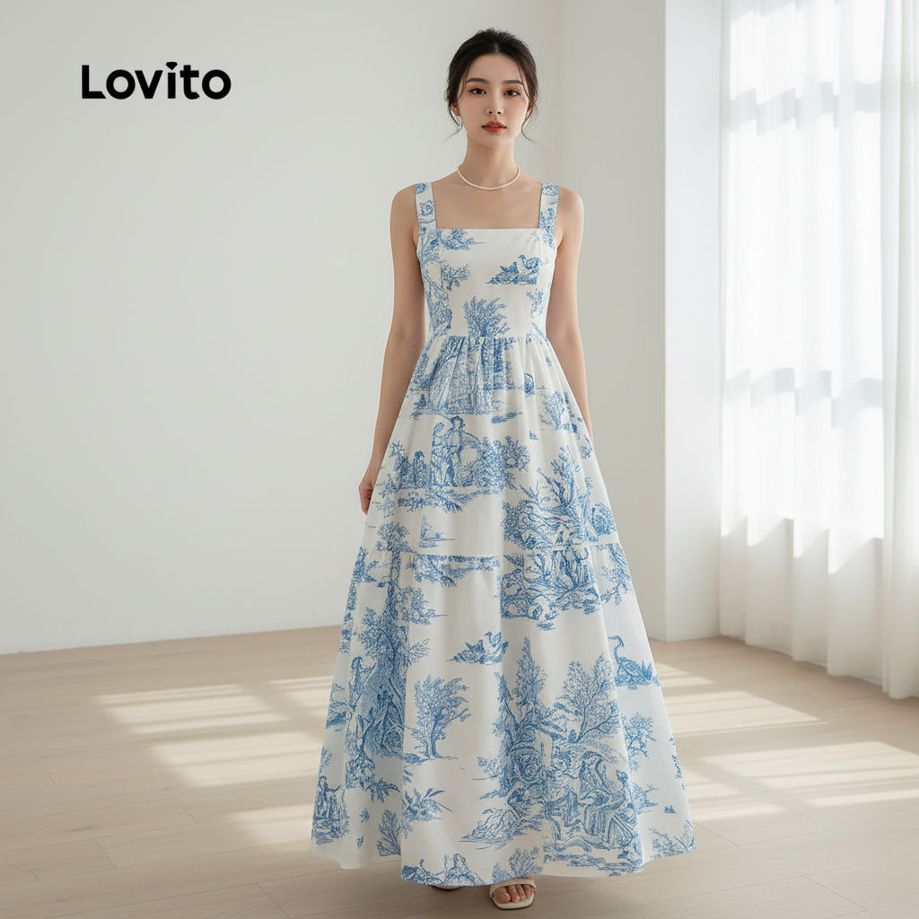 Lovito Refine Vestido Feminino Com Estampa Floral Delicada Decote V Traseiro E Amarração Estilo Resort L124AD612 em Oferta na Shopee