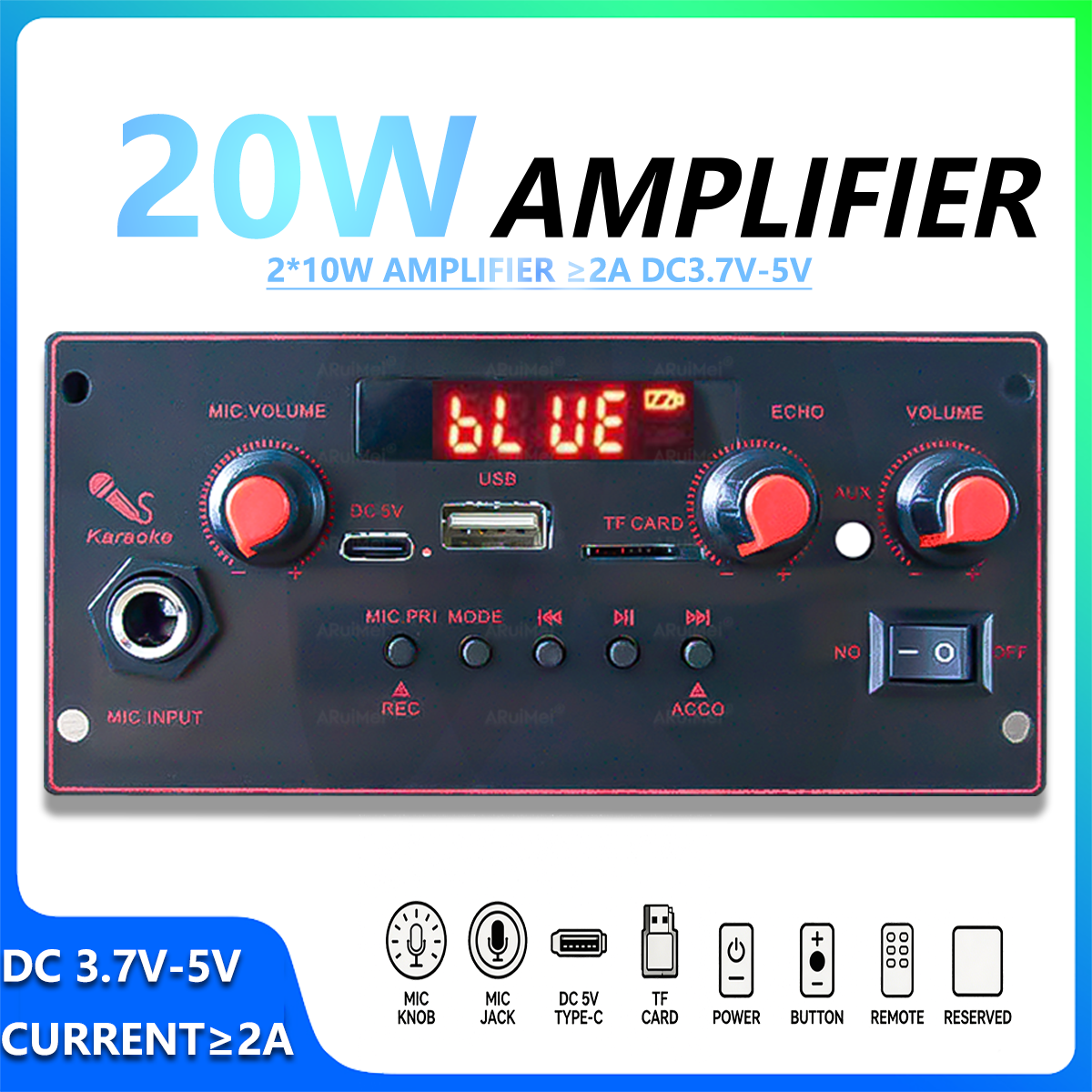 Placa Amplificadora Bluetooth 3.7V-5V Mini Módulo De Áudio MP3 Decodificador USB TF Rádio FM AUX 2x10W Estéreo