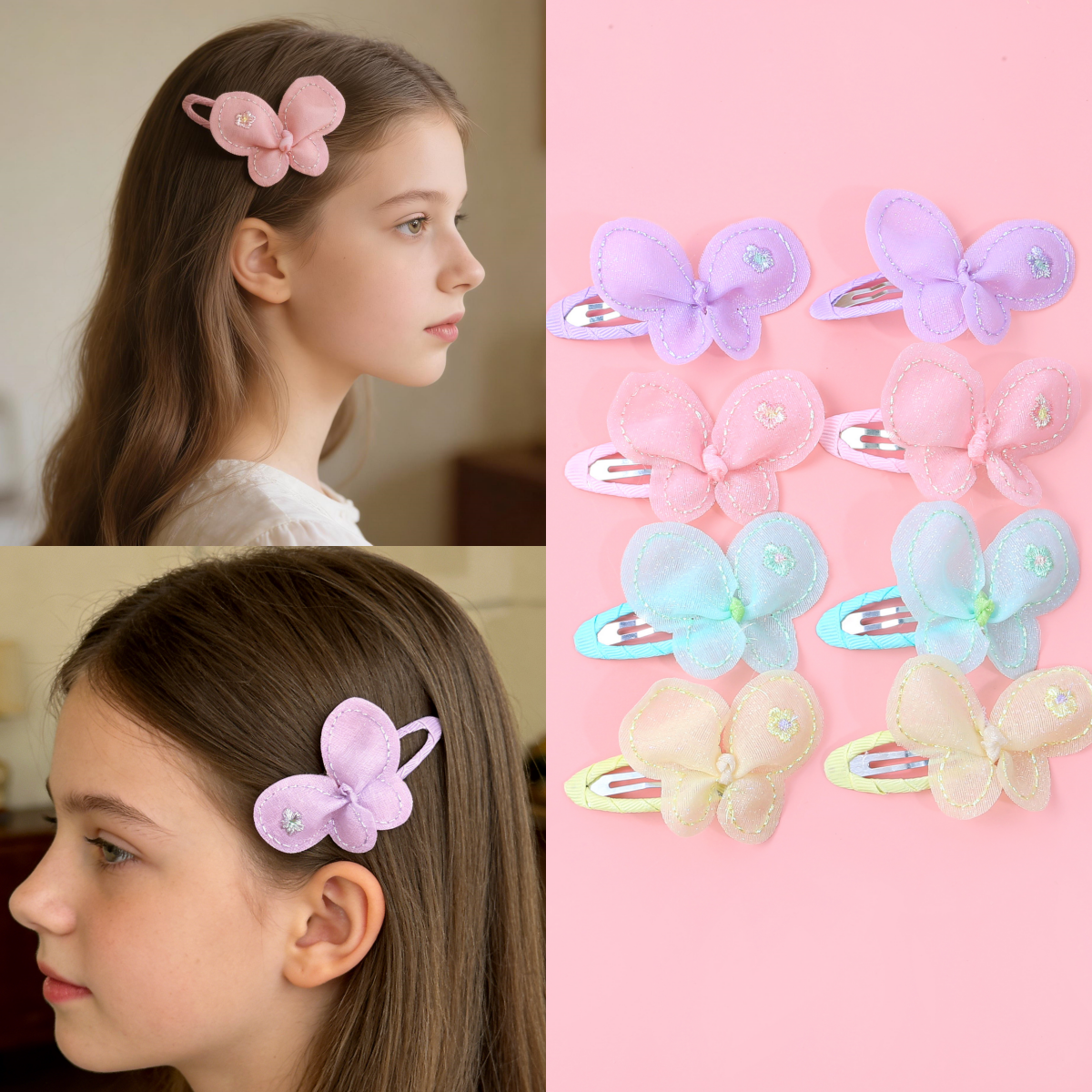 2 Pçs/8 Borboleta Malha Grampo De Cabelo Para Meninas Doce Lado Bang Barrette Bonito Hairpin Moda Acessório Festa Uso Di