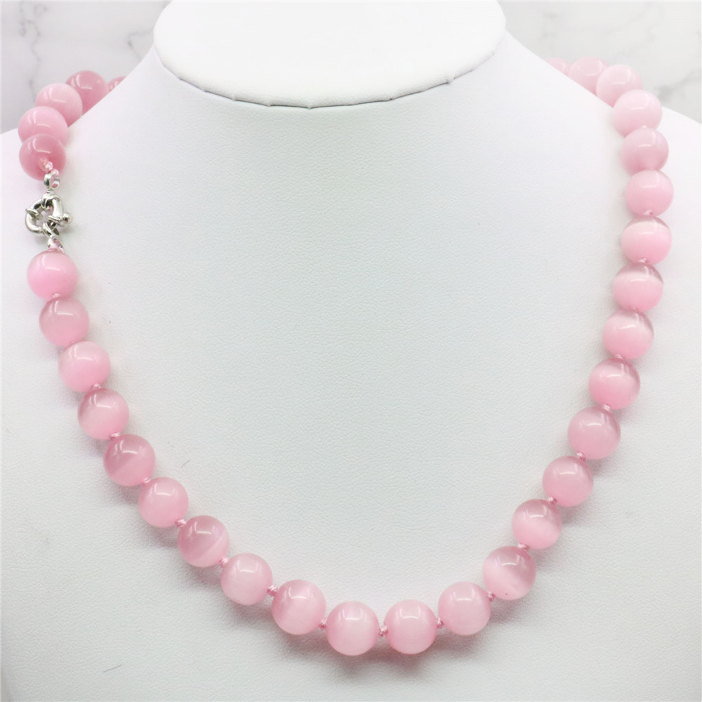 Colar Gargantilha Rosa de Miçanga Redonda de Pedra Olho de Gato 10mm Feminino - Corrente Rosa - Acessório de Vestuário