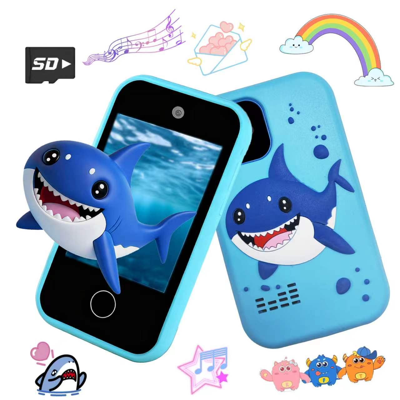 Smartphone Infantil 2,8 Polegadas com Tela Sensível ao Toque, Câmeras Duplas, Lanterna, Relógio, Tocador de Música e