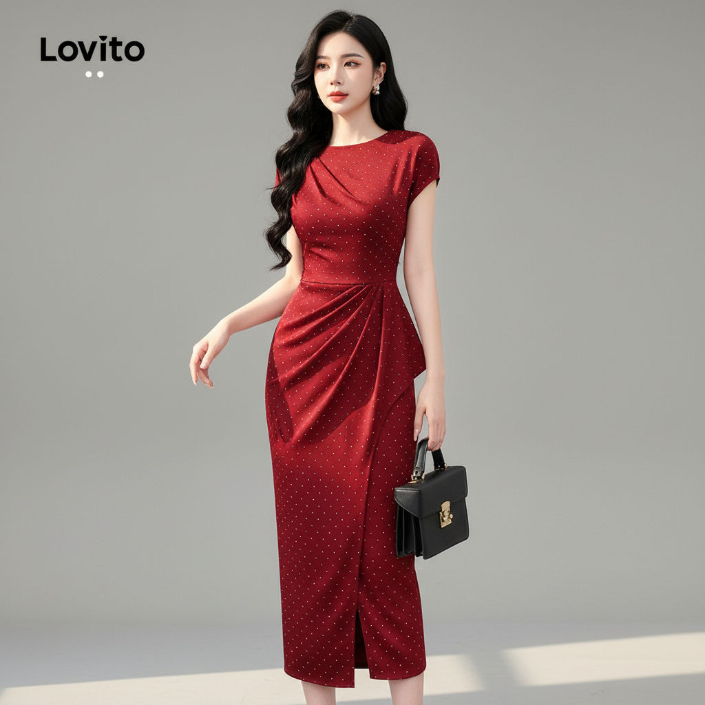Lovito Vestido Elegante Assimétrico Vermelho Para Festa De Natal Primavera Verão Mulher L157LD360 em Oferta na Shopee