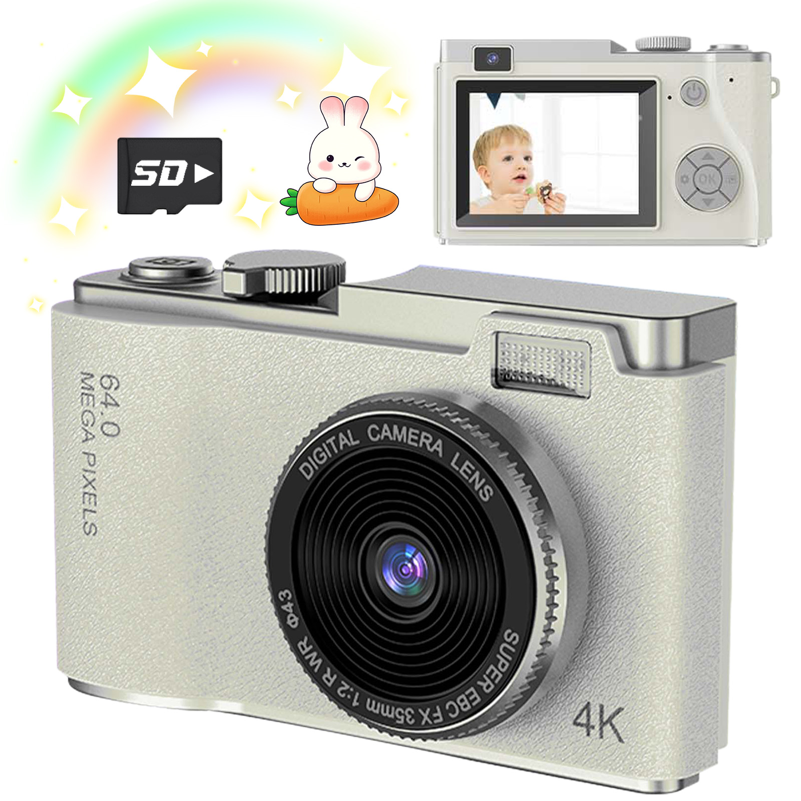 Câmera Digital Infantil, Câmera Compacta e Portátil com Cartão SD Incluso, Fácil de Usar para Meninos e Meninas,