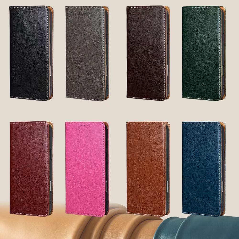 Capa Flip de Couro Genuíno Retro de Luxo para Samsung A02 A72 A52 A42 A32 A22 A12 A71 A51 com Slots para Cartões,