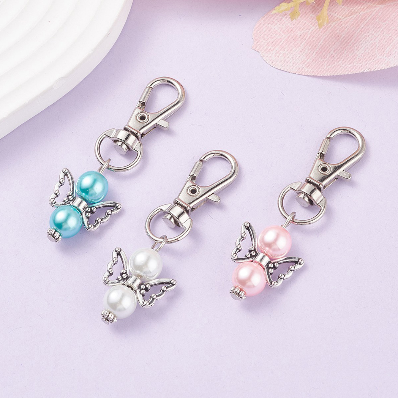 Chaveiro de Asas de Anjo Fofo com Pérola Sintética, Acessório de Moda para Bolsas, Ideal para Mulheres e Meninas