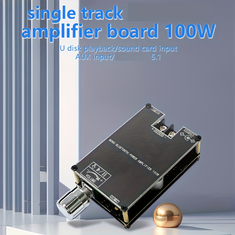 Módulo Amplificador de Áudio Mono BT 100W ZK-1001B Canal Único, Placa Amplificadora para AUX USB Pro