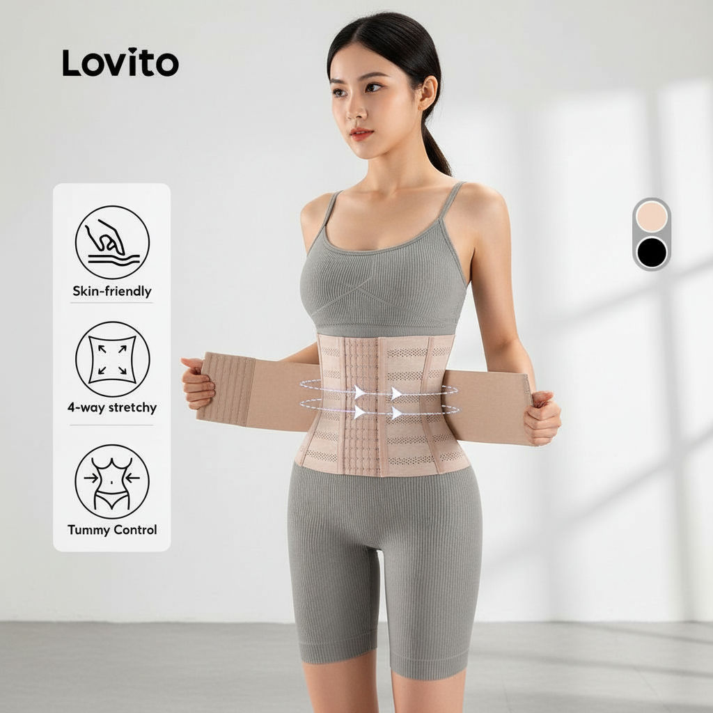 Lovito Modelador Casual com Botão Aprimorado Elasticidade Suave Controle Abdominal 4 Vias para Mulheres LNE126116 em Oferta na Shopee