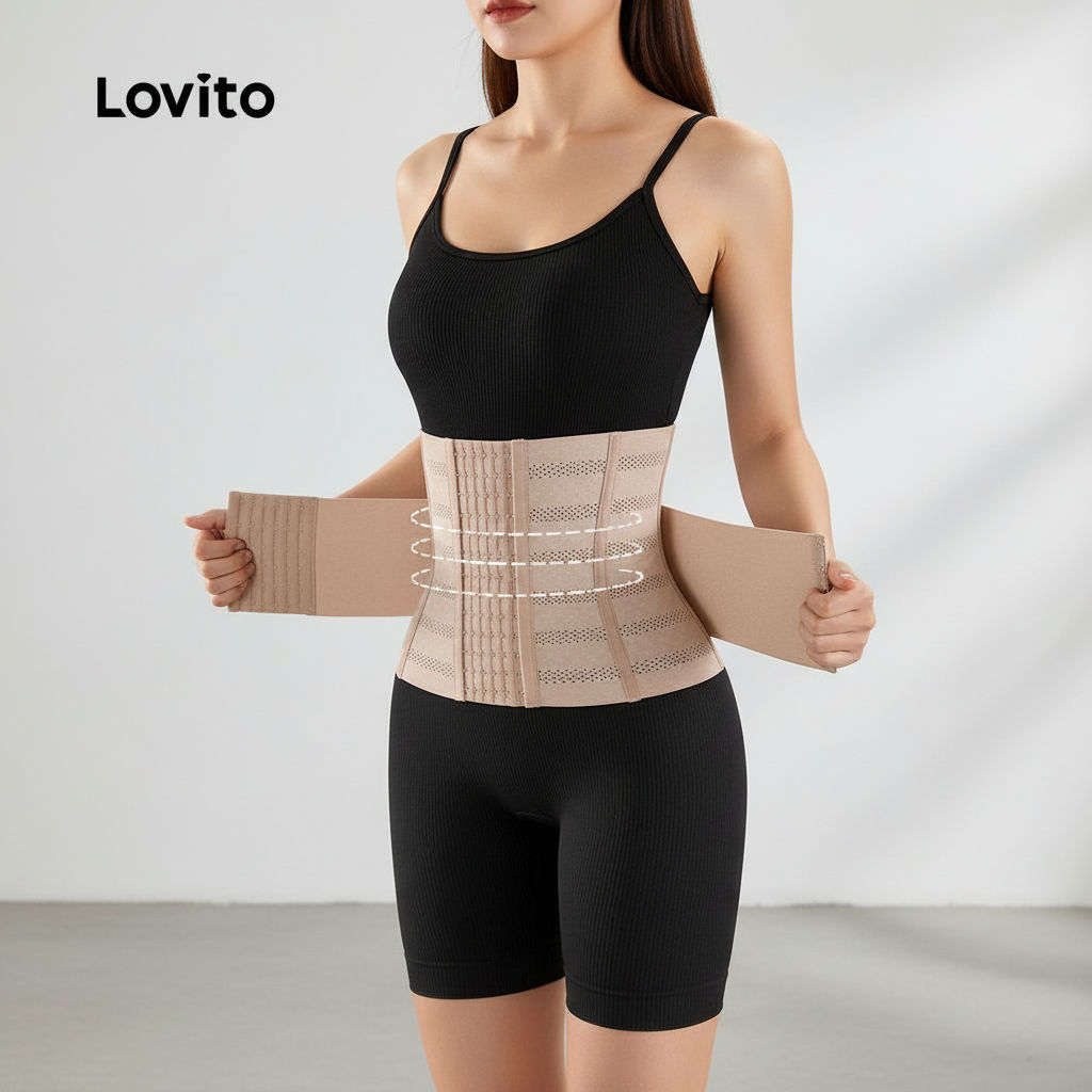 Lovito Modelador Casual com Botão Aprimorado Elasticidade Suave Controle Abdominal 4 Vias para Mulheres LNE126116 em Oferta na Shopee