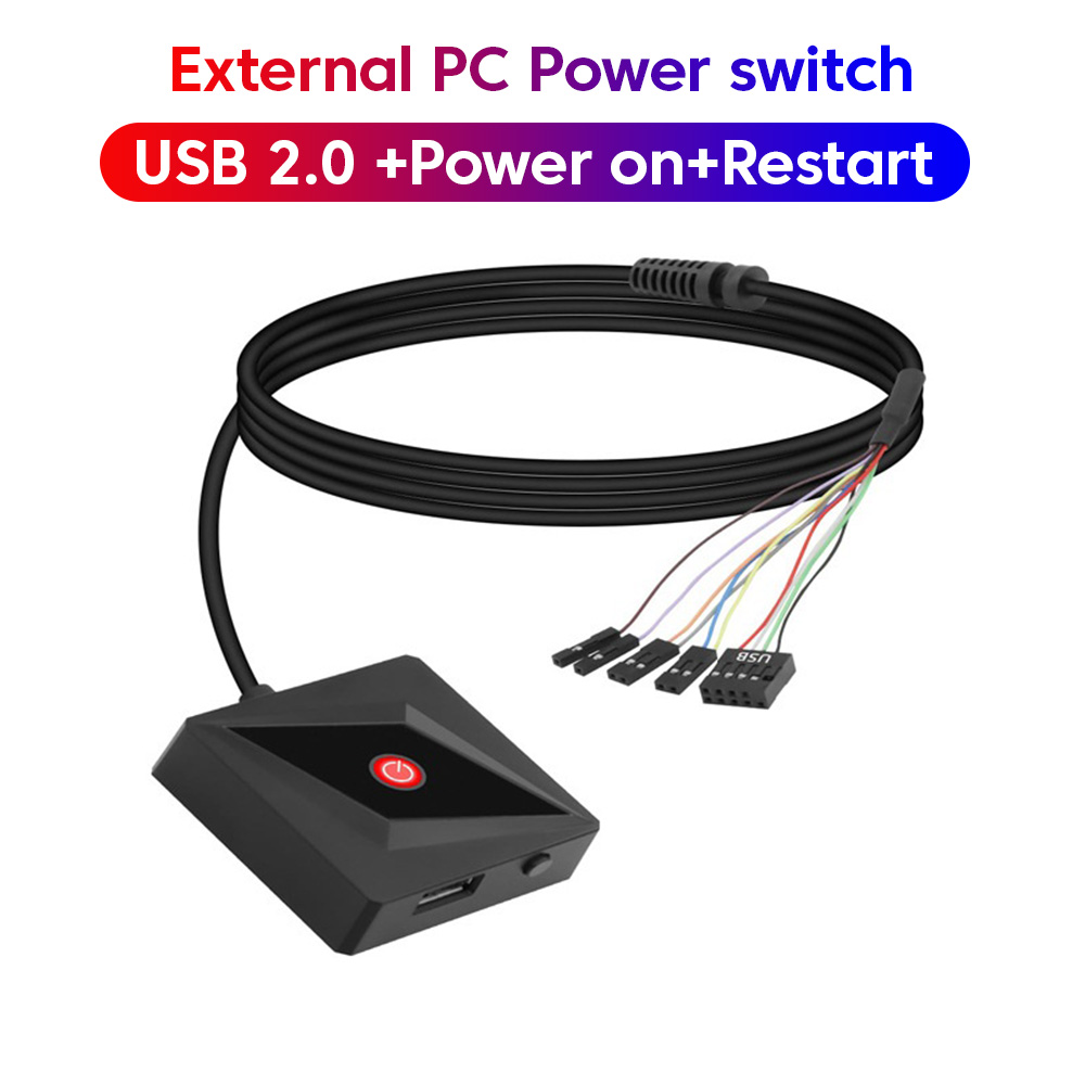 Interruptor de Energia Externo para PC Placa-mãe Botão de Ligar/Desligar USB2.0 1,7 m Cabo de Extensão Reiniciar