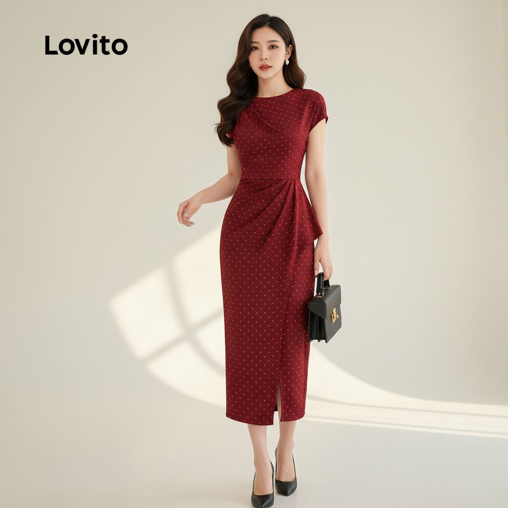 Lovito Vestido Assimétrico Elegante Vermelho Para Festa De Natal Primavera Verão Feminino L157LD360 em Oferta na Shopee