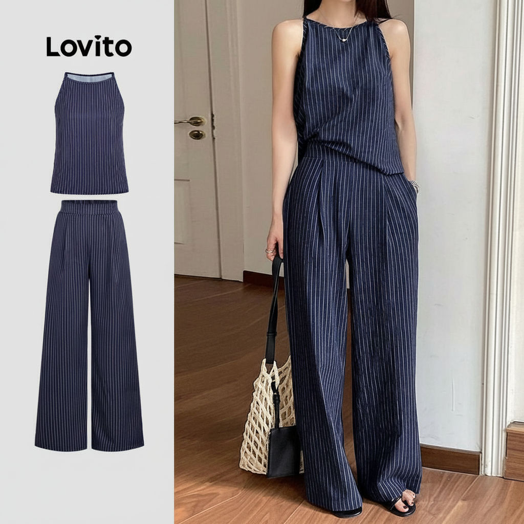 Lovito Blusas ou Calças Casuais com Bolso Terno Azul Marinho Verão para Mulheres L158AD187 em Oferta na Shopee