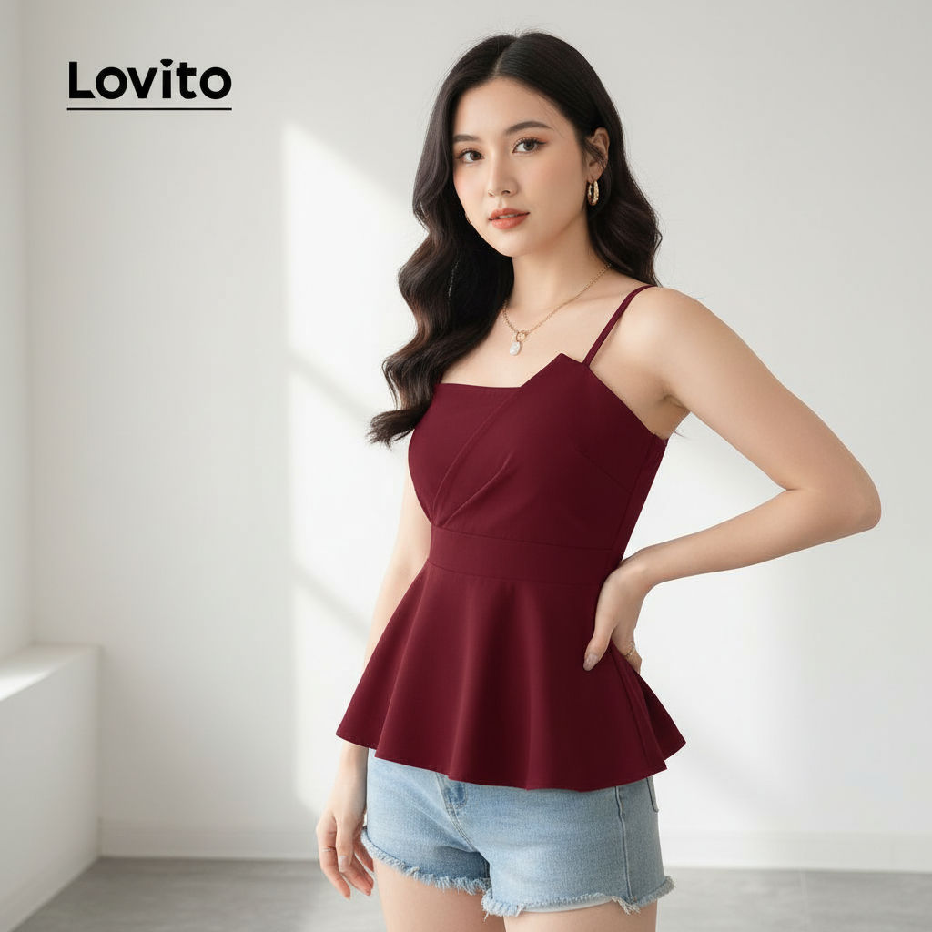 Blusa Feminina Lovito Assimétrica Vintage Festa Ano Novo Vinho L164ED039 em Oferta na Shopee