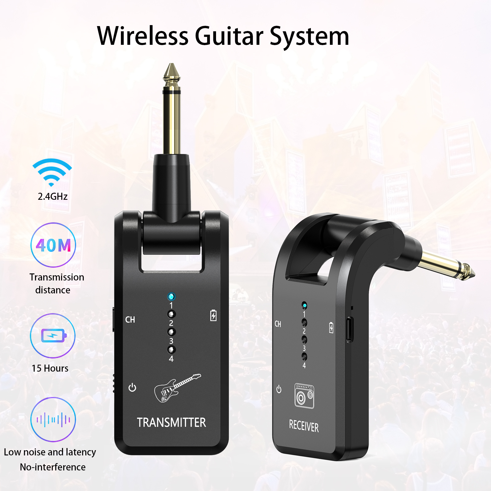 Sistema De Guitarra Sem Fio Embutido Recarregável Transmissor Receptor Para Elétrica Baixo Instrumento Eletrônico Vento