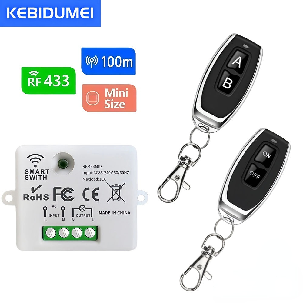 Interruptor De Controle Remoto RF Sem Fio AC 433MHz 110V 220V , Receptor De Relé 1CH Com Transmissor Liga/Desliga Para L