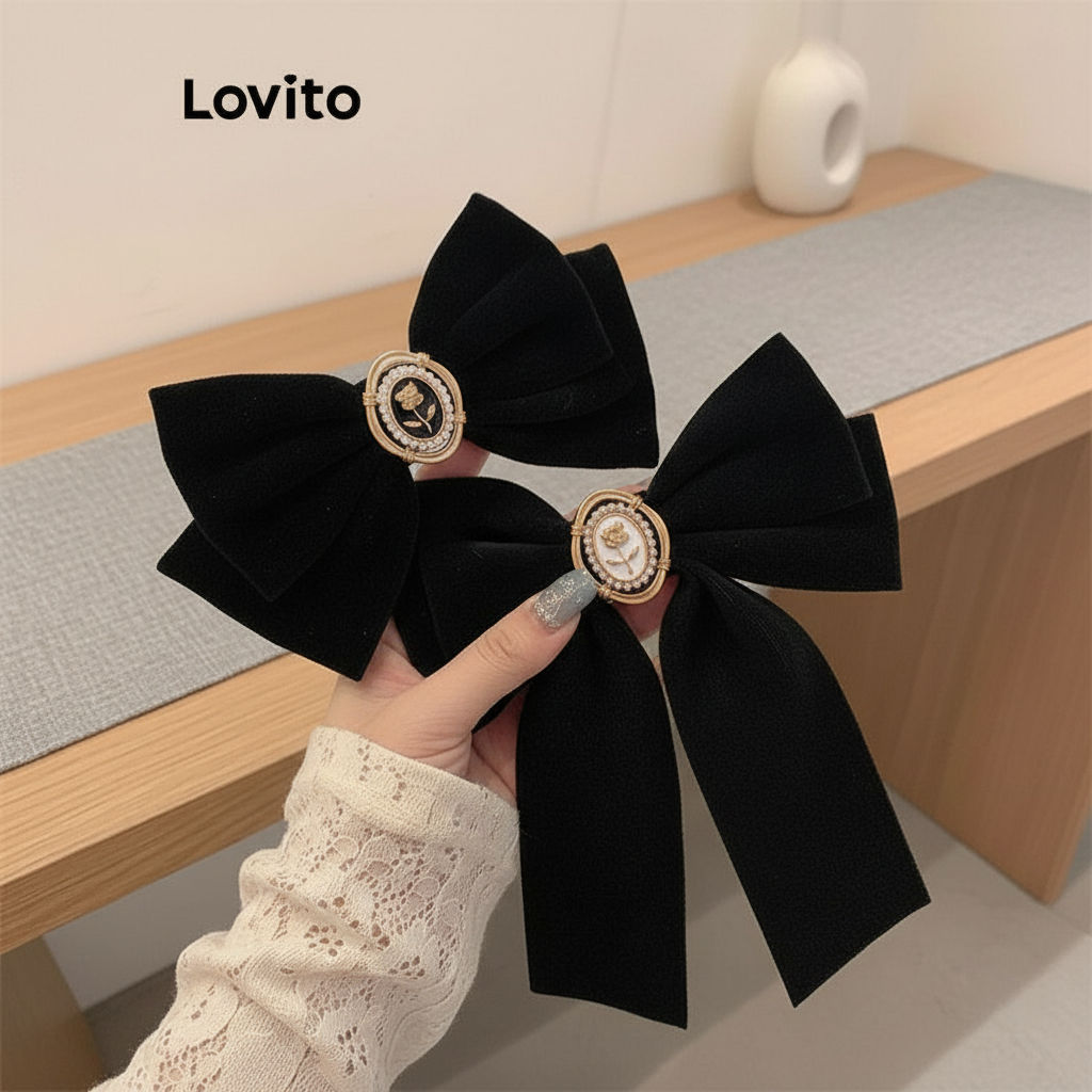 Lovito Grampos De Cabelo Com Laço Floral E Pedras Para Mulheres L60AD074 (Estilo 1/Estilo 2) Lovito Grampos De Cabelo Com Laço Floral E Pedras Para Mulheres L60AD074 (Estilo 1/Estilo 2)