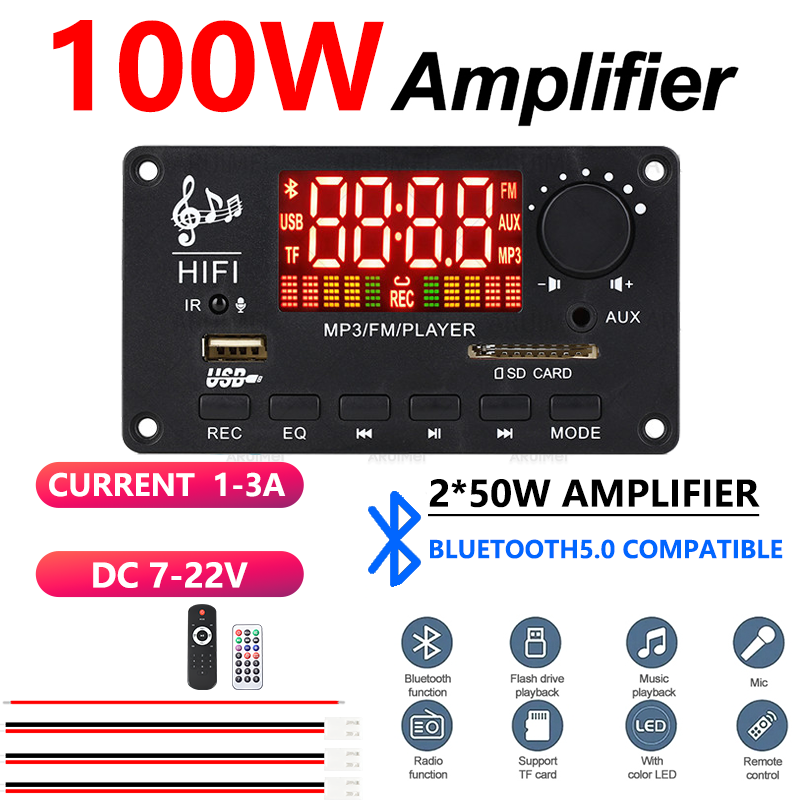 Placa Amplificadora Bluetooth 5.0 2x50W Módulo de Potência de Áudio Estéreo para Home Theater DIY Pro