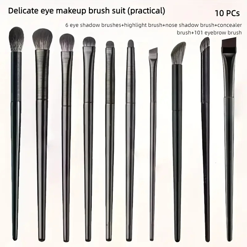 Conjunto de 10 pincéis macios para maquiagem dos olhos, lápis de delineador e lâmina de mistura