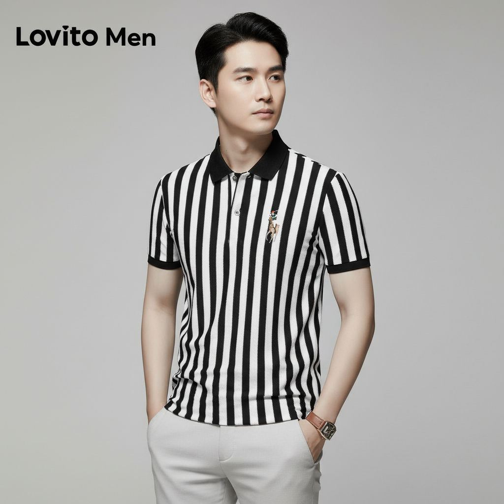 Lovito Camisa Polo Masculina Bordada Casual Verão Preto LNE127138 em Oferta na Shopee