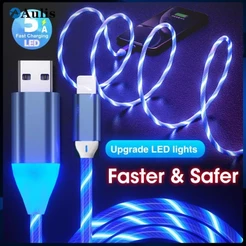 Cabo De Carregamento Rápido 3A 1 m LED Brilho Luminoso Fluindo USB Colorido Streamer Dados MicroUSB/Tipo-C Carga Carrega