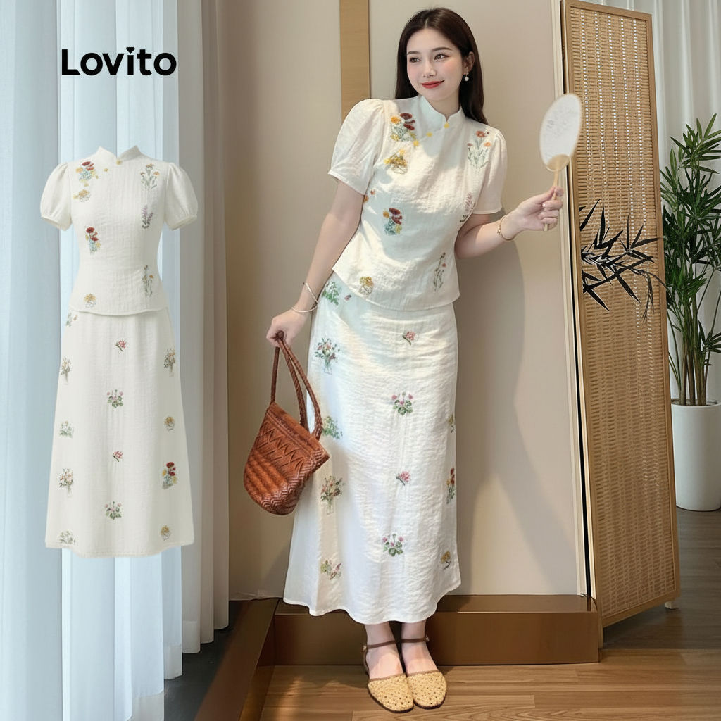 Lovito Blusas ou Saias Estilo Retrô Coloridas para Primavera/Verão Damasco Feminino L164ED1025 em Oferta na Shopee