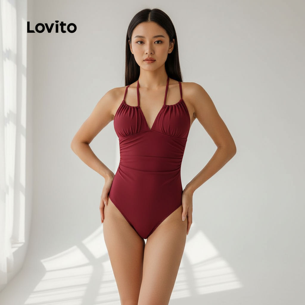 Lovito Fato Banho Boho Feminino Preto Renda Uma Peça Primavera Verão LNL126267 em Oferta na Shopee