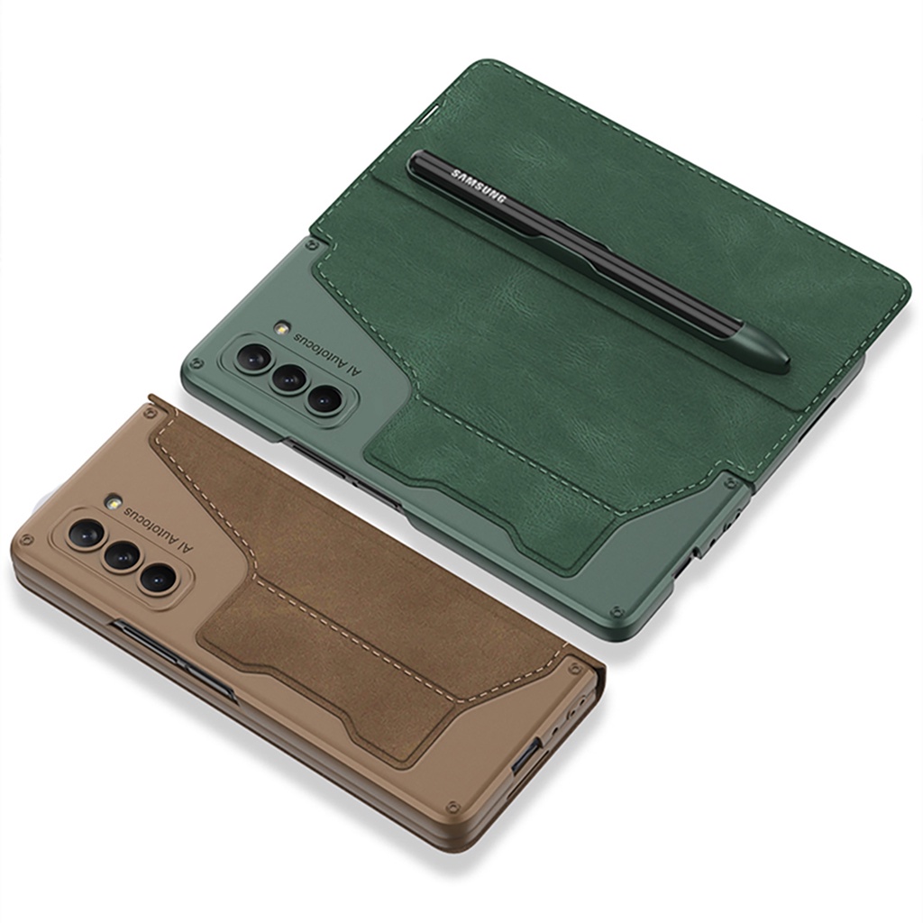 Capa de telefone de proteção com suporte para caneta, flip frontal e amortecedor para Samsung Galaxy Z Fold 5 com slot
